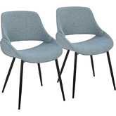 Fabrico Dining Accent Chair in Black Metal & Blue Fabric (Set of 2)